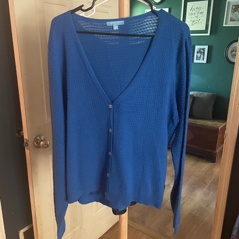 Draper James Royal Blue V-Neck Textured Cotton Long Sleeve Cardigan Size XL